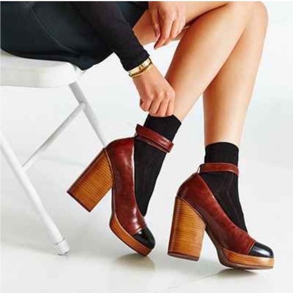 Jeffrey Campbell Rothes Cap Toe Platform Anke Strap Heels Brown Black Leather 10 - Picture 2 of 12